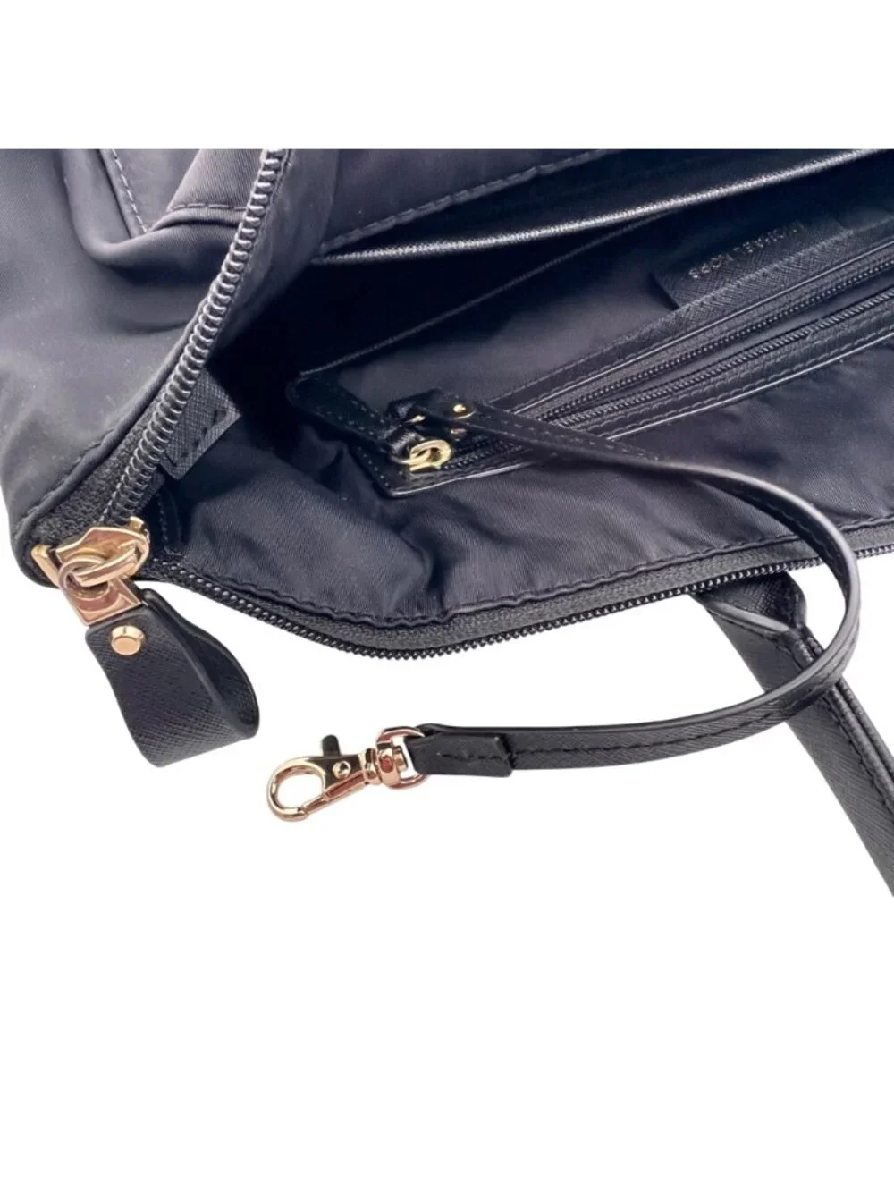 Michael Kors Kelsey Black Medium Nylon Zip Tote Gold Accents & Shoulder Straps